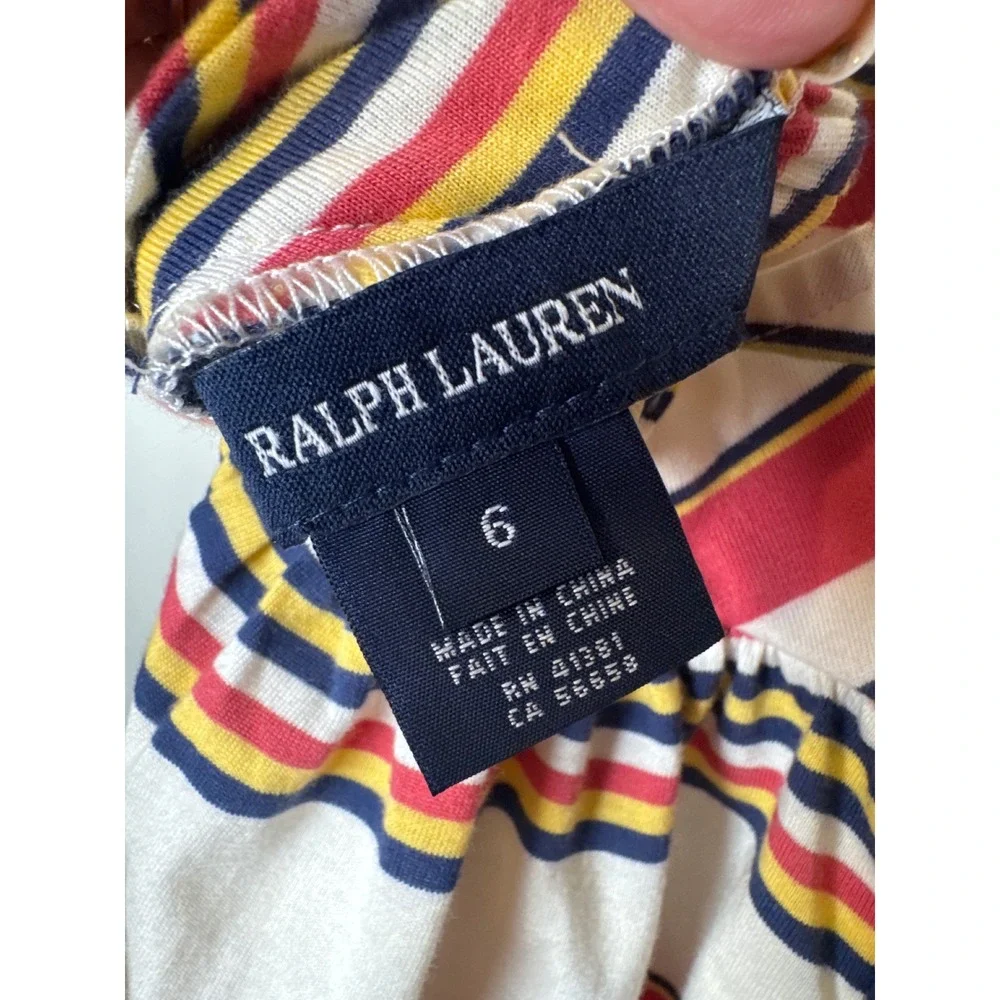 Ralph Lauren Girls Size 6 NWT Striped Cotton Blend Halter Sundress Melon Beige,